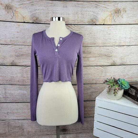 SHEIN‎ Scoop Neck Ribbed Henley Tee Lilac Purple Size Medium - Picture 1 of 7